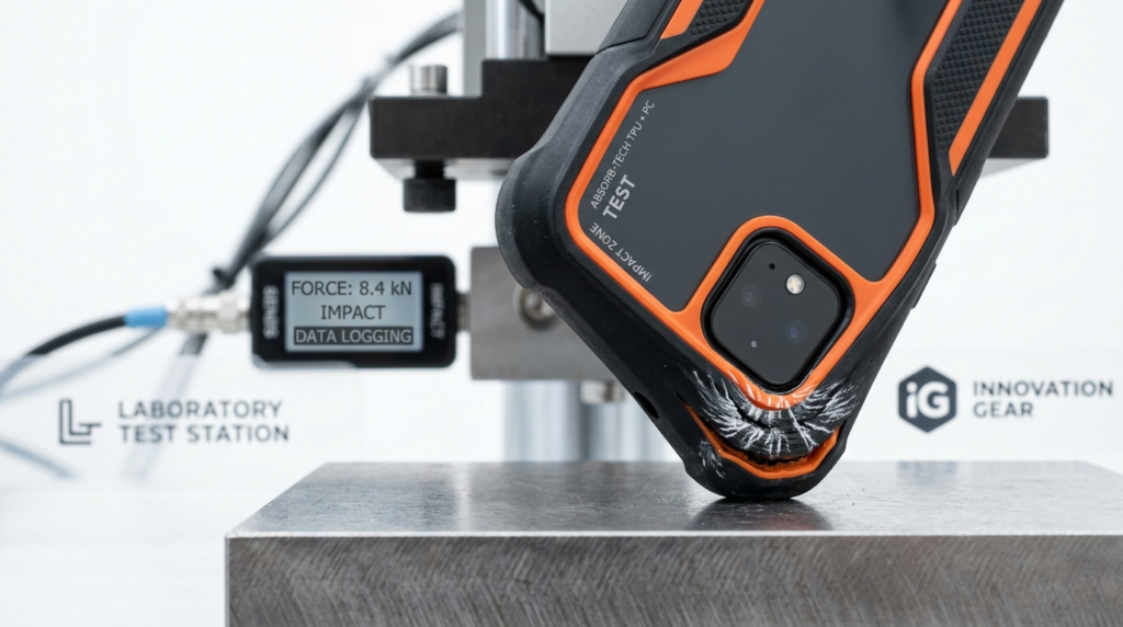 Close-up macro photography of a smartphone corner impact tes