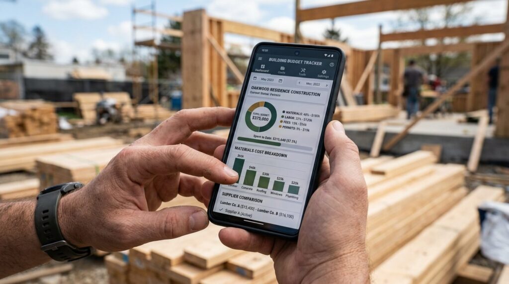 Close-up photorealistic shot of hands holding smartphone dis