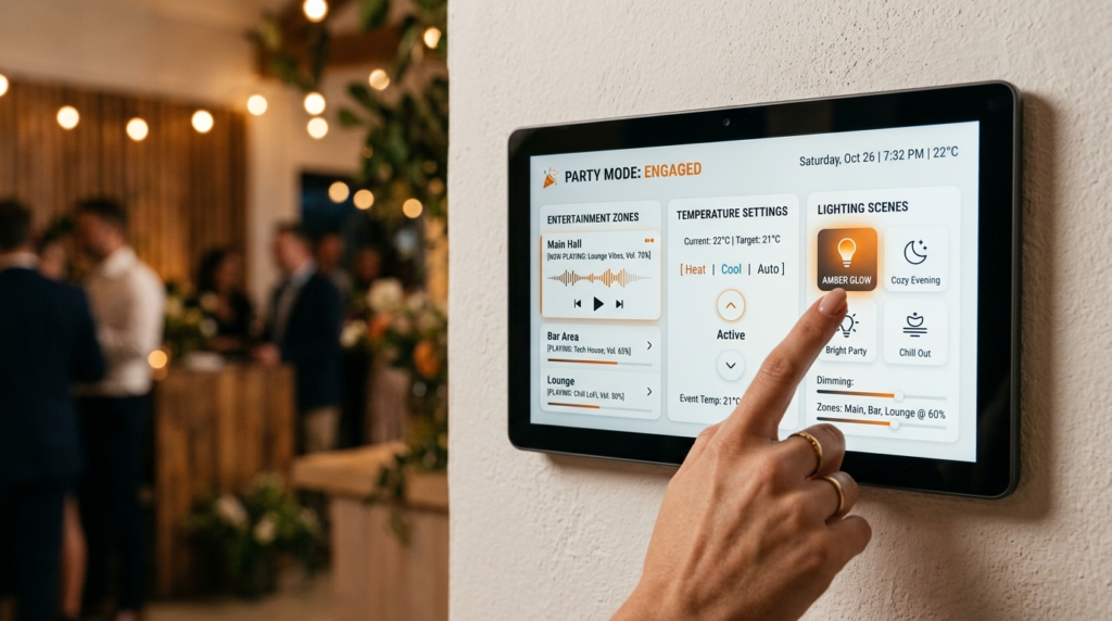 Close-up photorealistic shot of a smart home control touchsc